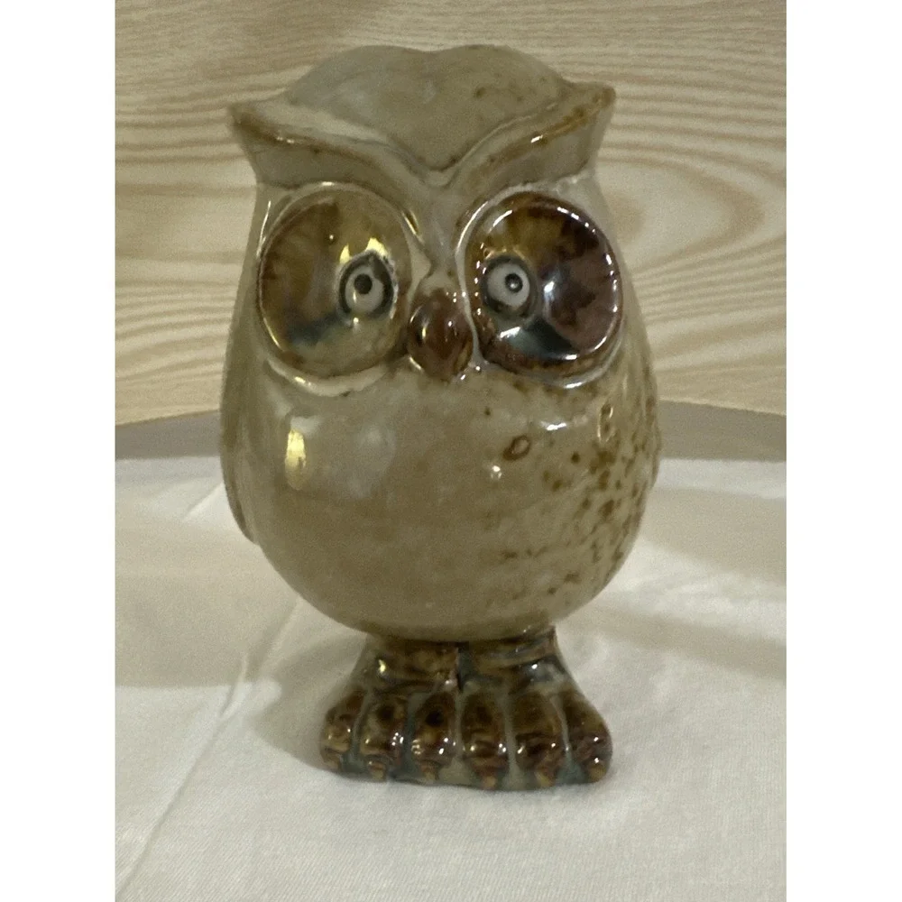 Vintage Speckled‎ Glazed Art Pottery Barn Owl Figurine 5